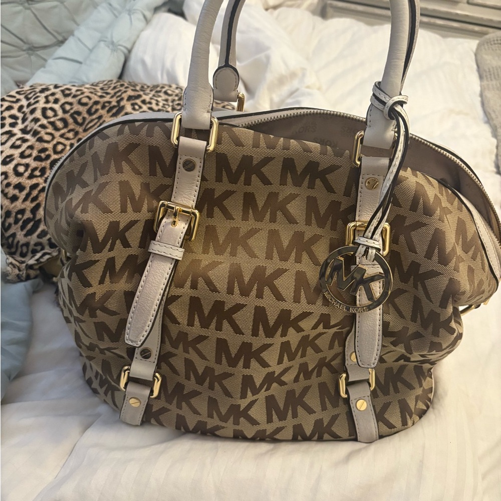 Michael Kors Tan and Brown Satchel with Monogram Print - Picture 2 of 10